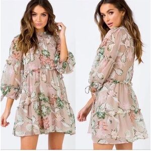 Oh Polly Floral Print Dress in Pink and Green